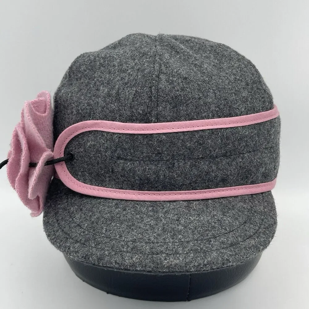 Stormy Kromer Petal Pusher Winter Cap Hat Wool Gray Pink Size 7